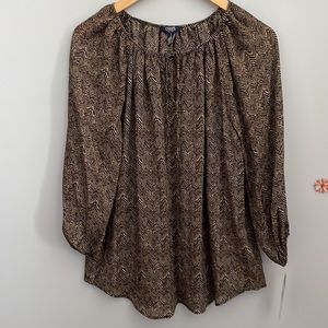 Chaps Zigzag Tie Front Top Size L